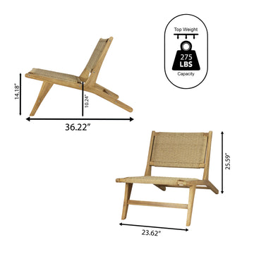 Parker Mid-Century Modern Woven Seagrass Wood Armless Indoor Lounge Chair